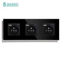 BSEED 1/2/3 jungiklių sensorinis sieninis jungiklis su Type-C USB prancūziško tipo lizdais 1 krypties LED jutikliniai jungikliai stiklinis skydelis mėlynas apšvietimas