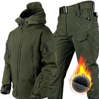 Žieminiai vandeniui atsparūs striukių komplektai vyrams lauko softshell žygio striukės kostiumas flisinės kargo kelnės XXXXL black