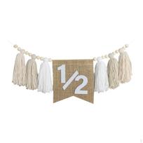 1/2 Birthday Banner for High Chair, Nursery Wall Hanging, Wooden Beads Tassel balta