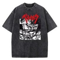 2026 Anime Berserk Guts Grafiškai Spausdinti Marškinėliai Vyrams Moterims Vintage Išplauti Laisvalaikio Marškinėliai Aukštos Kokybės Medvilniniai Marškinėliai Harajuku Vyriški Marškinėliai M ruda