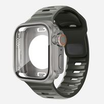 360 Waterproof Case+Silicone Strap for Apple Watch 9 8 7 Band Appearance Upgrade Ultra 49mm Iwatch Series 8 7 6 SE 5 4 3 2 1 41mm žalia