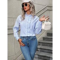 Women's New Blue Shirt Autumn Sunscreen Jacket High-class Sense of Fashion Commuter Loose Tops Outer Wear XL mėlyna