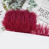 1 Meter Ribbon Tassel Natural Ostrich Feathers Sewing Decoration 8-10cm Wide Ostrich Feathers Trim Fluffy Texture Apparel Fabric tamsiai raudona spalva