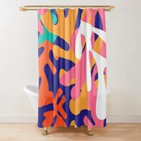 Abstraktus Matisse gėlių meno dušo užuolaida Modernus geometrinis paprastas estetinis pastelinis boho madingas vonios užuolaidos dekoras su kabliuku W60H190(CM)-1 Pcs blue