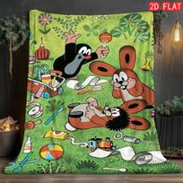 Krtek Mažasis kurmis Burlaivis Flanelinis pledas, Vaikams Animacinis metamas pledas lovai, sofai 80cm x 120cm beige