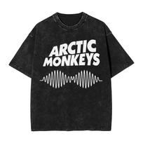 Retro Arctic Monkeys Rock Band T Shirt Hip Hop Washed  Cotton Oversize TShirts Casual Unisex Women Streetwear Print Tee Shirt M black