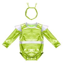 Kūdykių Mergaičių Spalvų Bloko Ateivio Apranga Ilgomis Rankovėmis Spaudžiama Sagtelė Klynelyje Metalinis Kombinezonas Fotografijos Kostiumas 4-5 Years fluorescencinė žalia spalva