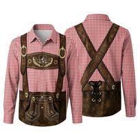 Men’s 3D Printed Oktoberfest Loose Fit Turn Down Collar Long Sleeve Shirt Vintage Casual Breathable Top for Commuting Outdoor Festival Party XL mėlyna