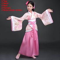 Kinų vaikų tradiciniai šokio kostiumai Sceninė suknelė Nacionalinė dovana Hanfu Rose Pink,Child 140cm white