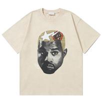 Skalbti Vintažiniai Raperio Kanye West Veido Grafikos Marškinėliai The College Dropout Retro Spaudiniai Marškinėliai Vyrams Moterims Hip Hop Stiliaus Per dydį Marškinėliai 3XL įvairiaspalvis