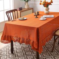 Naujas Nordic Light Luxury Retro Staltiesė su Nėriniuotu Kraštu Apsauganti nuo Dulkių Karščiui Atspari Dekoratyvinė Valgomojo Stalo Staltiesė Minkšta ir Krintanti 140x140cm orange