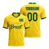 Geltoni Brazilijos Futbolo Marškinėliai Individualus Vardas Numeris Brazilijos Vėliava V Kaklas Trumpomis Rankovėmis Laismi Sportiniai Marškinėliai Laisvalaikio Unisex Treniruočių Viršus M yellow