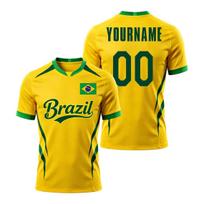 Geltoni Brazilijos Futbolo Marškinėliai Individualus Vardas Numeris Brazilijos Vėliava V Kaklas Trumpomis Rankovėmis Laismi Sportiniai Marškinėliai Laisvalaikio Unisex Treniruočių Viršus 3XL