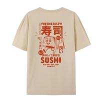 2026 Retro Sushi Back Print Japanese Food TShirts Unisex Cute Funny Graphic Tees Streetwear Clothes Unisex Fashion Top Gift XL beige