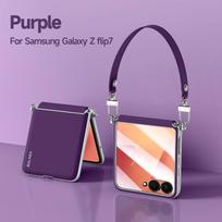 Samsung Galaxy Z Flip 8 7 6 5 Magsafe Dėmėms atsparus dėklas Madingas ir elegantiškas riešo dirželis Odinis dėklas Atsparus smūgiams Galaxy Z Flip5 violetinė