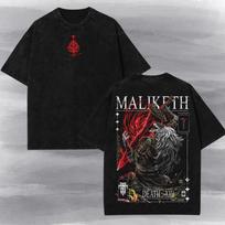 Elden Ring Maliketh Vintažiniai Rūgštimi Išplauti Marškinėliai - Gurranq Juodasis Ašmuo T-shirt ir vaikiškas marškinėlis, Likimo Mirties Rūna, Dovana Žaidėjui. M gray
