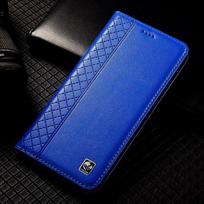 Apverčiamas dėklas XIAOMI 17T Xiaomi17T Pro 5G, natūralios odos, magnetinis, knygos tipo, karvės odos, grotelių rašto, su kortelių kišenėmis, piniginė For XIAOMI 17T blue