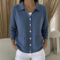 Women's Knit Cardigan Sweater with Button Front and Pockets M gray