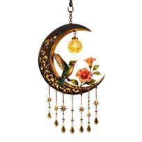 Dreamy Balcony Wind Chime Fairy Moon Pendant, Acrylic Hanging Ornament with Star Sunproof Patio & Crystal Decors for Garden Patio Outdoor Weatherproof 20cm A brown