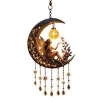 Dreamy Balcony Wind Chime Fairy Moon Pendant, Acrylic Hanging Ornament with Star Sunproof Patio & Crystal Decors for Garden Patio Outdoor Weatherproof 30cm D brown