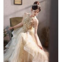 Champagne evening dress female banquet fairy temperament host high-end sense light luxury niche high-end adult ceremony art test skirt XXL gray