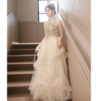 Champagne evening dress female banquet fairy temperament host high-end sense light luxury niche high-end adult ceremony art test skirt XL