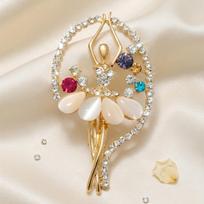 Shining Fairy Ballet Dance Girl Brooch - Sophisticated Luxury Little Fairy Pin Ballet dancer beige