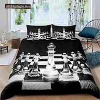 Tarptautinis šachmatų patalynės komplektas Juoda Balta Langeliai Šachmatinė antklodės užvalkalas Konkursinis žaidimas Berniukams Paaugliams Patalynės komplektas 135x200cm