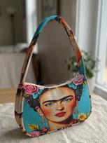 Madinga Frida Kahlo spaudinio rankinė per petį, veliūrinė rankinė po pažastu kasdieniam neformaliam naudojimui beige