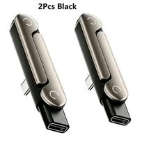 240W Type C į Type C 2-in-1 greito įkrovimo ir duomenų adapteris su telefono stovelio funkcija, sulankstomas telefono įkrovimo laikiklio adapteris 2Pcs black