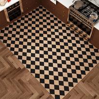 Juodas Baltas Šachmatinis Virtuvės Kilimas Neslystantis Plaunamas Ilgas Kilimas Virtuvės Grindims Neslystantis Sugeriantis Ilgas Plotas Kilimas 40x60cm beige