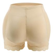 Butt Lifter Pants Moteriški netikri sėdmenys apkūnūs klubai Didelio dydžio kūną formuojančios kelnaitės Nėriniai netikri užpakaliai su „Pad Boxer Shapewear“ šortai S beige