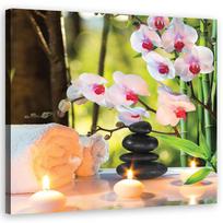 Spausdinti ant drobės SPA žvakės ir orchidėjų gėlės 30x30 rožinė