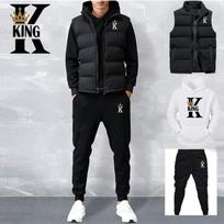 Vyriški laisvalaikio komplektai Liemenė + gobtuvai + kelnės 3 dalių sportinis kostiumas vyriškas sportinės aprangos rinkinys M black