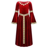 Viduramžių renesanso stiliaus mergaičių kostiumas, aksominis vintažinės princesės Maxi suknelė, rutulinė suknelė, cosplay suknelė 11-12 Years raudona