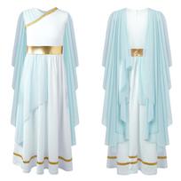 Vaikų graikų kostiumas mergaičių romėniška suknelė Senovės Graikija Toga suknelė Romos princesės kilnumo Cosplay puošni suknelė 13-14 Years šviesiai mėlyna spalva