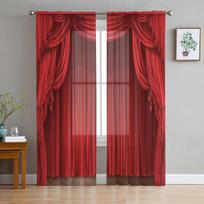 Raudonos užuolaidos scenos menas Permatomos užuolaidos svetainės miegamojo dekoravimui šifono tiulio galia virtuvės lango užuolaidos 135W x 244H(cm) brown