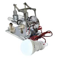 Karšto oro Stirlingo variklio elektros generatoriaus variklio fizinis dvigubo variklio modelis su LED lempute doleris 0 sidabras