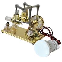 Karšto oro Stirlingo variklio elektros generatoriaus variklio fizinis dvigubo variklio modelis su LED lempute doleris 0 auksas