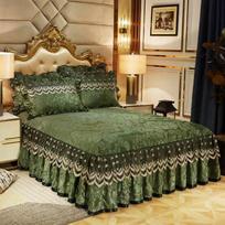 1vnt lovos sijonas + 2vnt pagalvių užvalkalas Europos prabangus aksominis lovatiesis, įspaustas spausdintas lovos sijonas, romantiškas siuvinėjimas nėrinių lovos sijonas 3pcs Design 120x200 gray
