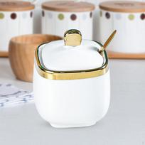 Keraminis cukraus dubenėlio pagardų indelis druskos talpyklos indas stalviršiui Square White beige