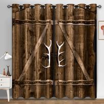 Vintažinės medinės durys Langų užuolaidos Rustic Brown Retro stiliaus dizainas Miegamojo svetainės Žiedinės langų užuolaidos 2 plokščių komplektas (W50H160cm)-2pcs&Hook