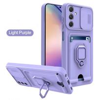 Prabangus fotoaparato stumdomo lango dėklas, skirtas Samsung Galaxy A55 A35 A15 A25 A54 A34 A14 A53 A13 A73 A52 A12 kortelės lizdo magnetinis telefono dangtelis A51 šviesiai violetinė spalva