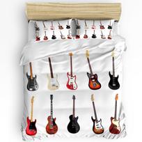Gitara patalynės komplektas miegamojo lovai namams Muzikos instrumentų raštas su įvairiomis akustinėmis užvalkalais antklodei užvalkalais pagalvėms AU Single(140x210cm)