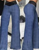 2026 European & American Women's High Waist Hollow Belt Flared Trousers - Chic & Casual Wide Leg Design XXL džinsinio mėlyna spalva
