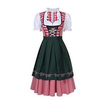 Moteriškas Oktoberfest kostiumas didelio dydžio raudonai languotas vokiškas Oktoberfest alaus mergaitės kostiumas Dirndl suknelė alaus mergaitės Biergarten uniforma XL white