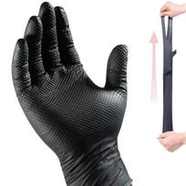 Didelio stiprumo oranžinės nitrilinės pirštinės, pramoninės vienkartinės pirštinės su deimantinės tekstūros sukibimu, skirtos mechaniko saugai ir darbui 30pcs-M juoda
