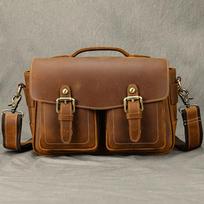 Vintage genuine leather camera bag and mini mirrorless camera bag premium leather shoulder and crossbody bag brown