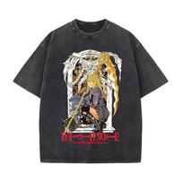 Retro Washed T-Shirts Punk Gothic Anime Death Note Print T-Shirts Harajuku Casual Cotton Vintage Short Sleeve Top L black