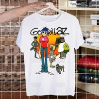 Gorillaz Rock Modern Music Graffiti T Shirt Men Retro Washed Tops Tees Harajuku Tshirt Streetwear Hip Hop Male T-shirts M white